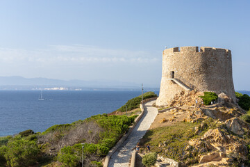 Fototapeta na wymiar Torre Longonsardo Belvedere an excellent place to observe the cliffs of Bonifacio in Corsica from Sardinia
