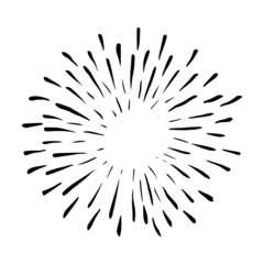 Vintage sunburst hand drawn icon. Isolated on white firework doodle design element.