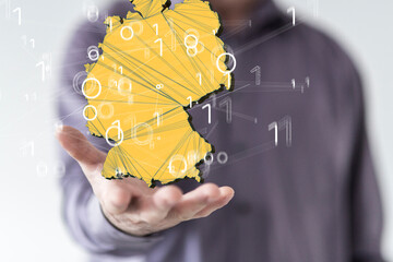 Abstract of germany map network, internet and global connection concept, Wire Frame 3D.