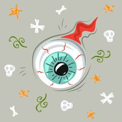 Halloween eye in doodle style.  Design for the holiday Halloween. Vector decoration . 