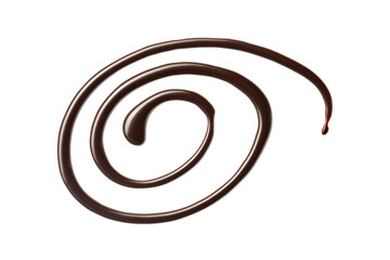 Chocolate sauce swirl isolated on whited background. Hot melted chocolate. Liquid Choco. Decorative line