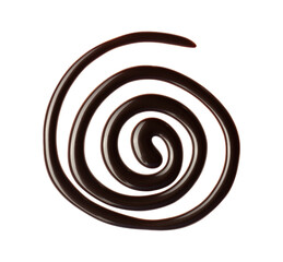 Chocolate sauce swirl isolated on whited background. Hot melted chocolate. Liquid Choco. Decorative line