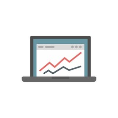 Accounting laptop graph icon flat isolated vector