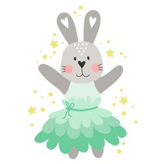 Nursery wall art with cute bunny. vector poster. trendy illustration. Gender neutral print on white background.