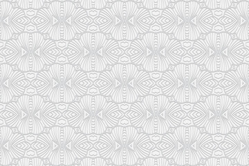 3d volumetric convex embossed geometric white background. Handmade pattern. Ethnic oriental, Asian, Indonesian ornament, original arabesque for design and decoration.