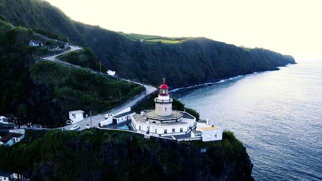 Sunset shot of the Lighthouse in Azores, Farol do Arnel