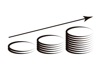 Icono negro de gráfico con monedas en crecimiento.