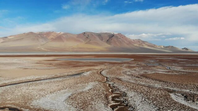 Aerial view of lagoon in Salar de Tara, Atacama desert, Chile.