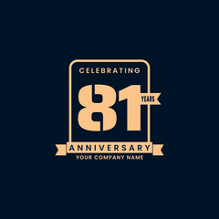 Gold modern 81 year anniversary logo. birthday. Celebration. Celebrating. element. Tape