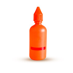 Orange small bottle with blank package on white .