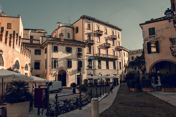 Fototapeta na wymiar Sunlight in the streets of Verona, Italy