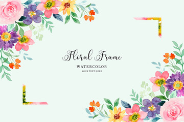 Colorful floral frame background with watercolor