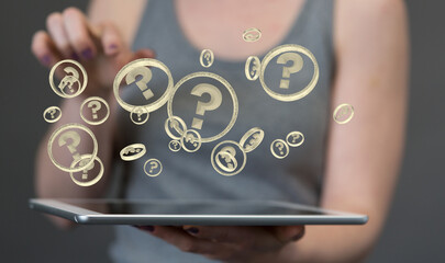 solving problem with digital question marks 3D rendering