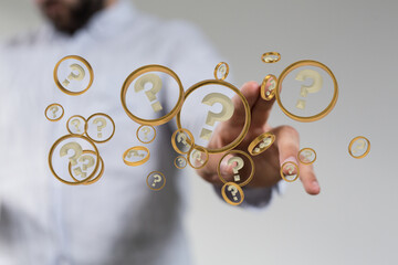 solving problem with digital question marks 3D rendering