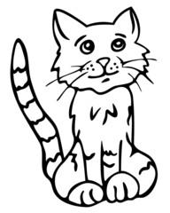 Vector illustration of sitting cat. Design for coloring book.