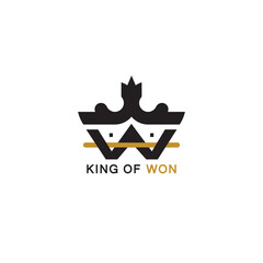Crown Logo With Letter W. King of Won Logo, Combination of Crown, W Letter and House Shape Unite In One Isolated on White Background. Design Vector Illustration.