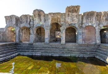 Aquae Ypsitanae the ancient Roman baths on Tirso river. Fordongianus, Oristano, Sardinia, Italy,...