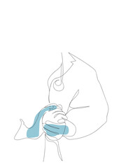 Giving strength from doctors to patients with coronavirus disease (Covid-19).  continuous line drawing. minimalist