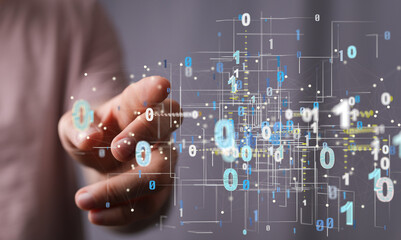 Neural network 3D illustration. Big data and cybersecurity