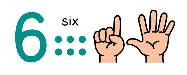 6, Kids hand showing the number six hand sign.