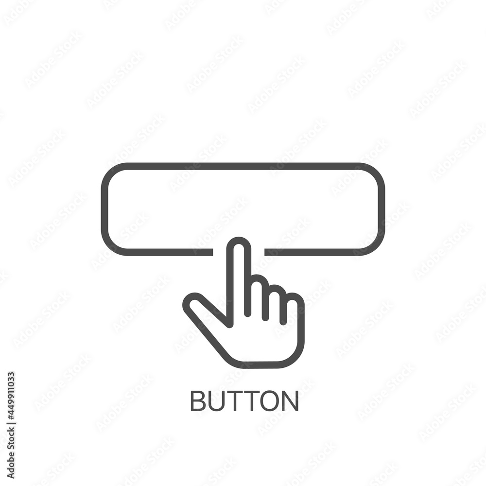 Poster finger pressing square shape button vector icon cursor pointer symbol, logo illustration.