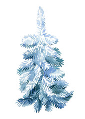 Christmas tree on white background, watercolor illustration