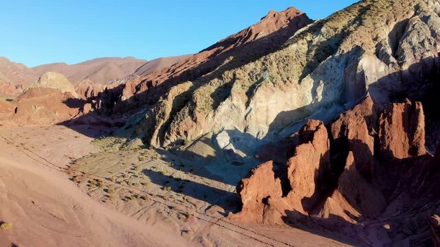 Aerial view of Stone formation in Rainbow valley ,Valle del Arcoiris, at the Atacama desert, Chile.
