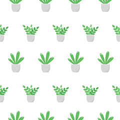 This is a seamless pattern texture of the house plants on a white background. Vector wrapping paper.