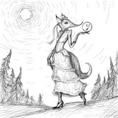 hand drawing art of fairy tail with fox