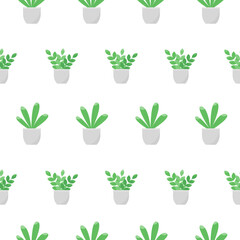This is a seamless pattern texture of the house plants on a white background. 