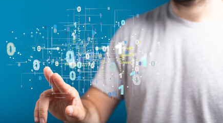 Digital cyberspace with particles and Digital data network connections concept.