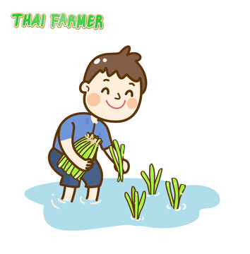 Cartoon Thai Farmer Vector 	