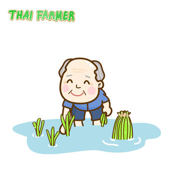 Cartoon Thai Farmer Vector 	