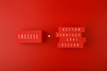 Trendy minimal success formula or business development concept in red colors. Vision, goal,...