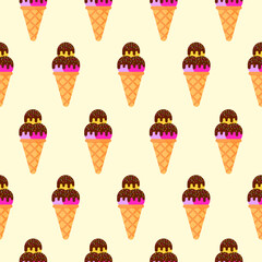 This is a seamless pattern texture of ice cream on a light background. Vector wrapping paper.