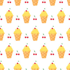 This is a seamless pattern texture of ice cream on a white background. Vector wrapping paper.