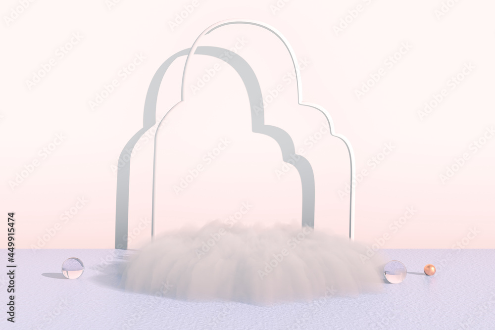 Poster background 3d rendering with podium and minimal cloud scene, minimal product display background.