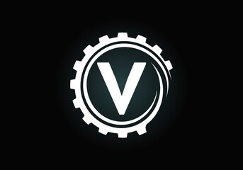 Fototapeta premium Initial V monogram alphabet in a gear spiral. Gear engineer logo design. Logo for automotive, mechanical, technology, setting, repair business, and company identity