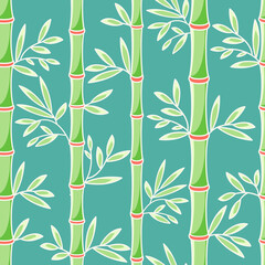 Bamboo leaves seamless pattern vector illustration. Exotic asian flora texture design. Jungle plants background.	
