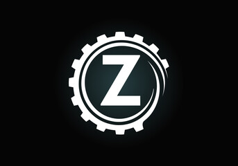 Initial Z monogram alphabet in a gear spiral. Gear engineer logo design. Logo for automotive, mechanical, technology, setting, repair business, and company identity