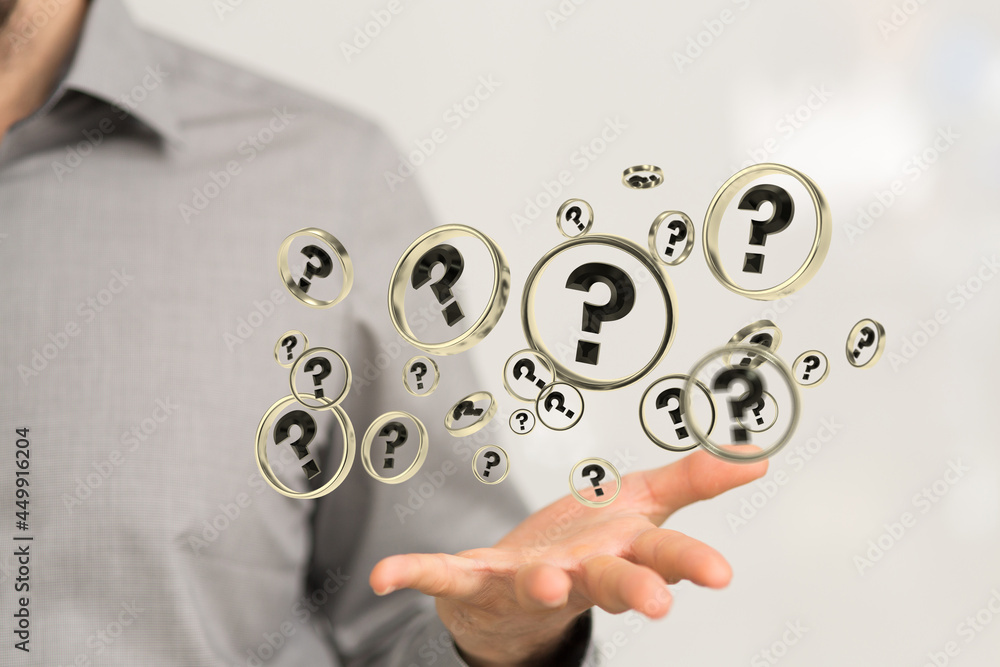 Poster question mark and concept of science and technology.