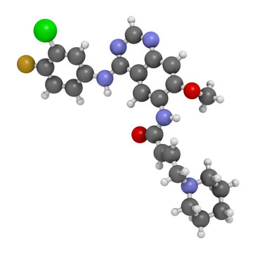 Dacomitinib Cancer Drug Molecule (EGFR Inhibitor). 3D Rendering.