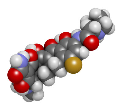 Eravacycline antibiotic drug molecule (tetracycline class). 3D r