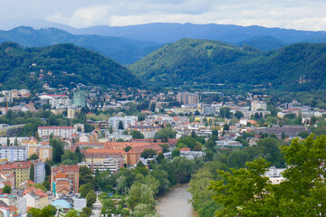 Graz. A beautiful European city from above in Austria.