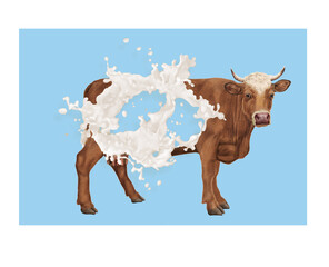 vache laitière, animal, plein de lait, explosion du lait , ventre, ferme, illustration, lait, bétail, trou dans du lait, giclé,  mammifère, agriculture, nature, mollet, exploitation laitière, bétail, 