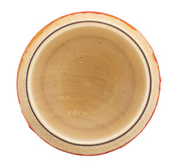 Top view of small wooden bowl isolated on white background