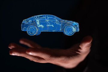 Autonomous car with HUD graphic of Navigation system driving