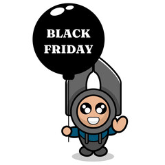 Obraz na płótnie Canvas vector cartoon character simple doodle pliers cute mascot costume head holding black friday balloon