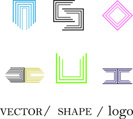 colorful letter and geometric shaped logo, icon and pattern designs