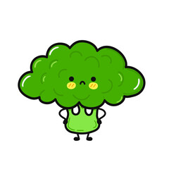 Cute sad broccoli character. Vector hand drawn cartoon kawaii character illustration icon. Isolated on white background. Broccoli character concept